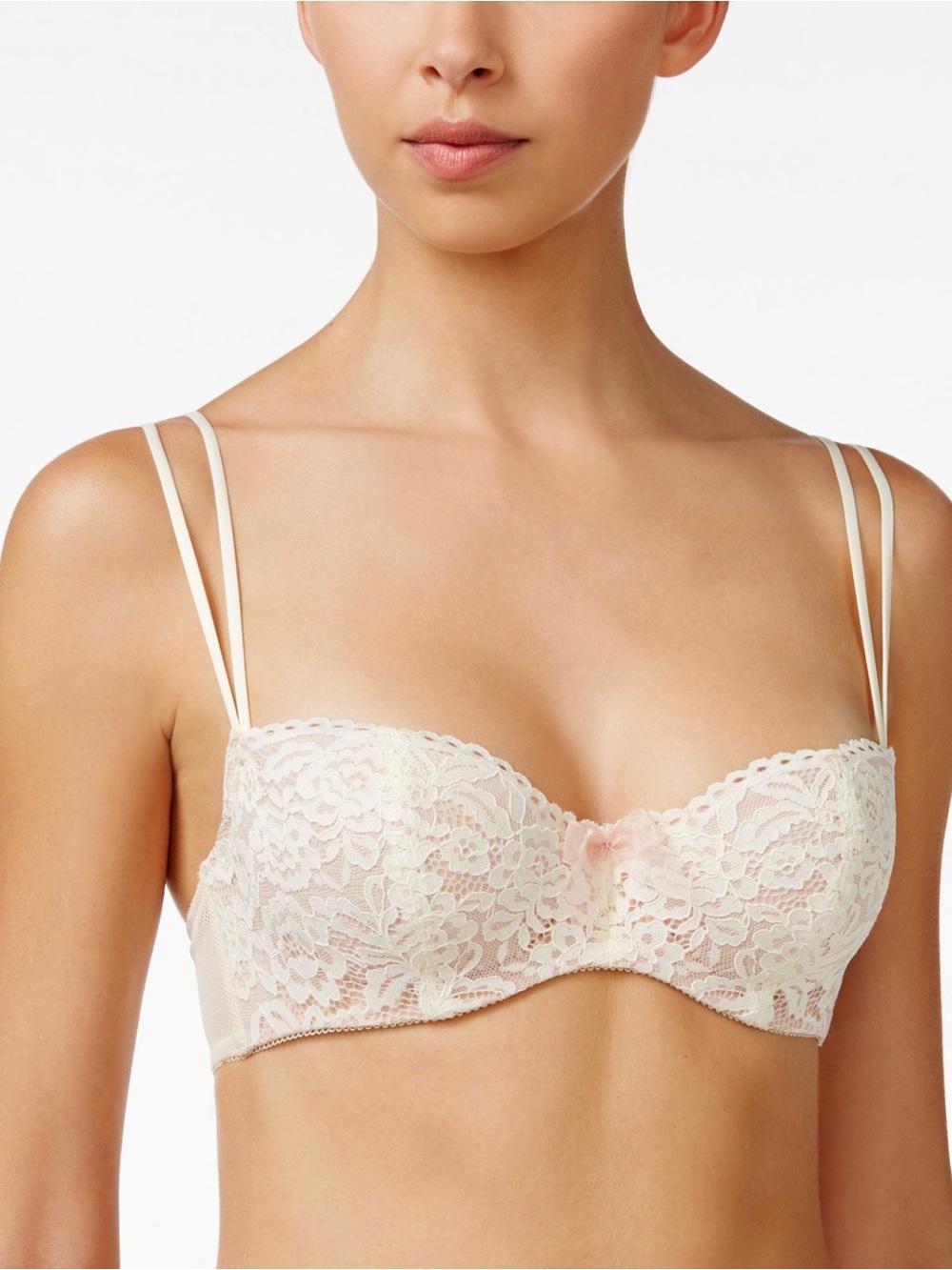 Delicate Lace Balconette Bra - Cream